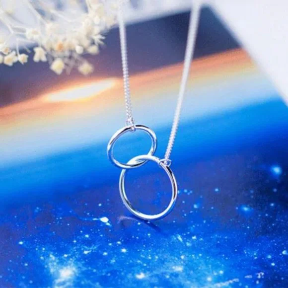 NEW 925 Sterling Silver Double Circle Necklace - Picture 2 of 8